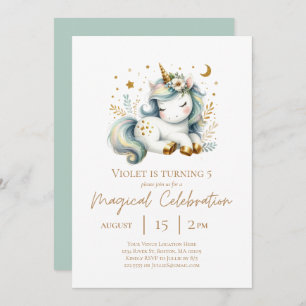 Invitación Smokey Blue Dreamy Cute Unicorn Cumpleaños