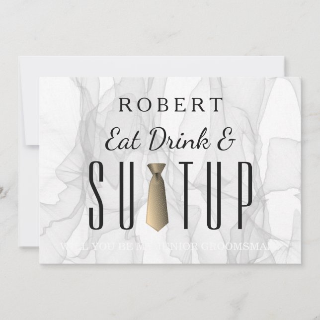 Invitación Smokey Marble Suit up ¿Serás mi padrino? (Anverso)