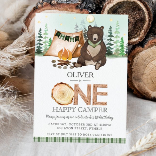 Invitación S'more Camping Bear ONE Feliz Camper 1er cumpleaño (Subido por el creador)