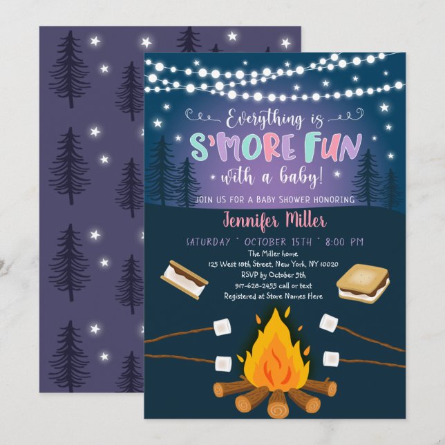 Invitación S'more Divertido Con Un Bebé S'mores Baby Shower (Anverso / Reverso)