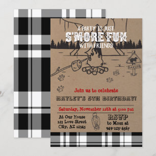 Invitación S'more Fiesta Búfalo Check Cumpleaños