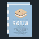 Invitación S'more Fun Kawaii Blue Kids Boy Cumpleaños<br><div class="desc">Esta tierna y kawaii "S'more Fun",  invitación para el cumpleaños de este chico,  presenta un s'more con cara sonriente en un fondo azul. En el reverso se ve un fondo blanco con rayas azules. Personalice sus necesidades. Puedes encontrar más productos a juego en mi tienda.</div>