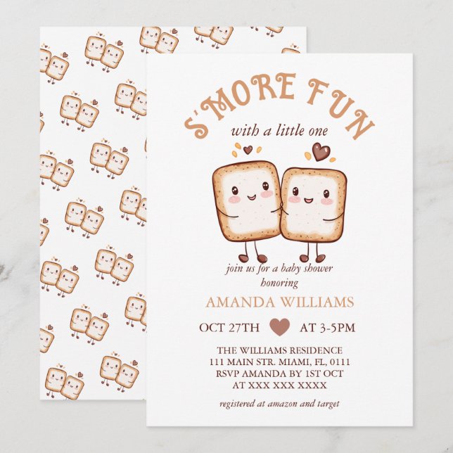 Invitación S'more Fun Kawaii Campfire Baby Shower (Anverso / Reverso)