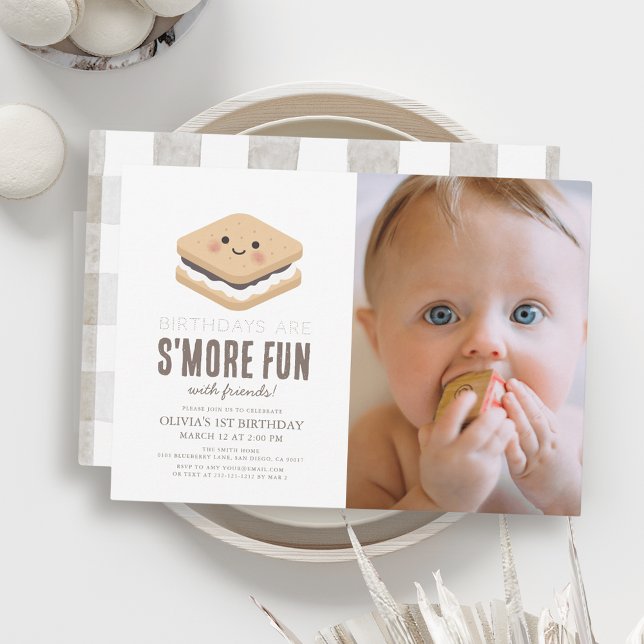 Invitación S'more Fun Kawaii Foto de primer cumpleaños (Subido por el creador)