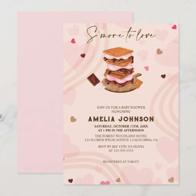Invitación S'more to Love heart pink valentines Baby Shower (Anverso / Reverso)