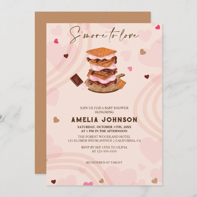 Invitación S'more to Love pink heart valentines Baby Shower (Anverso / Reverso)