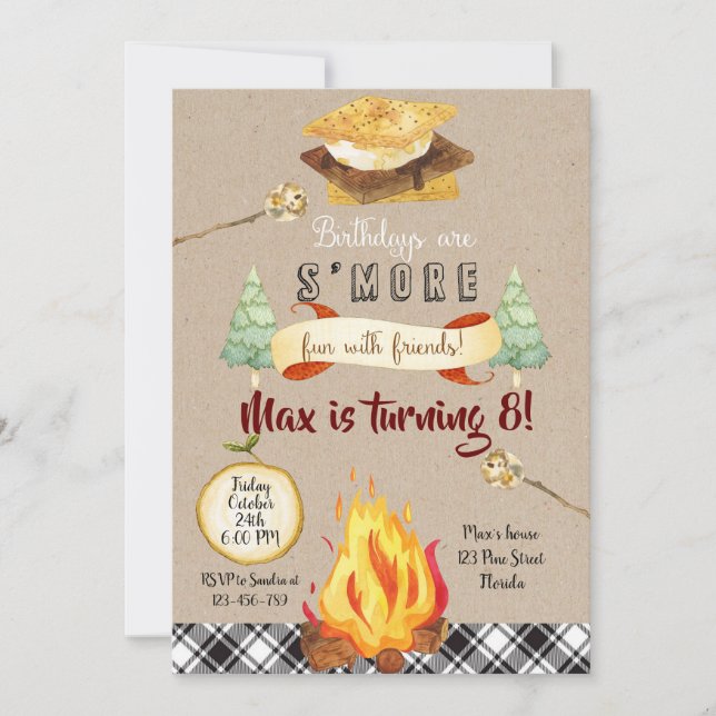 Invitación Smores Birthday Invitation, S'mores Invitation (Anverso)