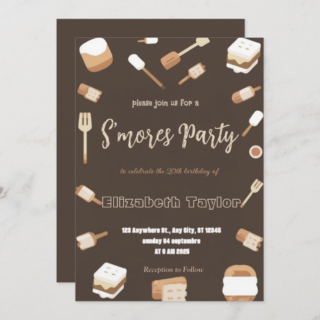 Invitación S'mores Birthday Party Invitation – Cozy Campfire (Anverso / Reverso)