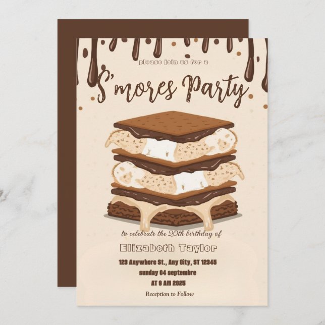 Invitación S'mores Birthday Party Invitation – Cozy Campfire  (Anverso / Reverso)