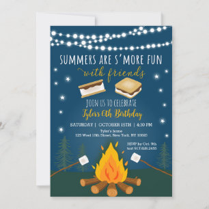 Invitación S'mores Camping Campfire Cumpleaños