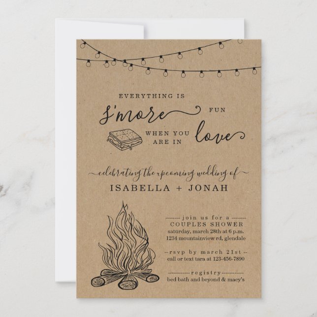 Invitación S'mores Parejas/Ducha nupcial, compromiso (Anverso)