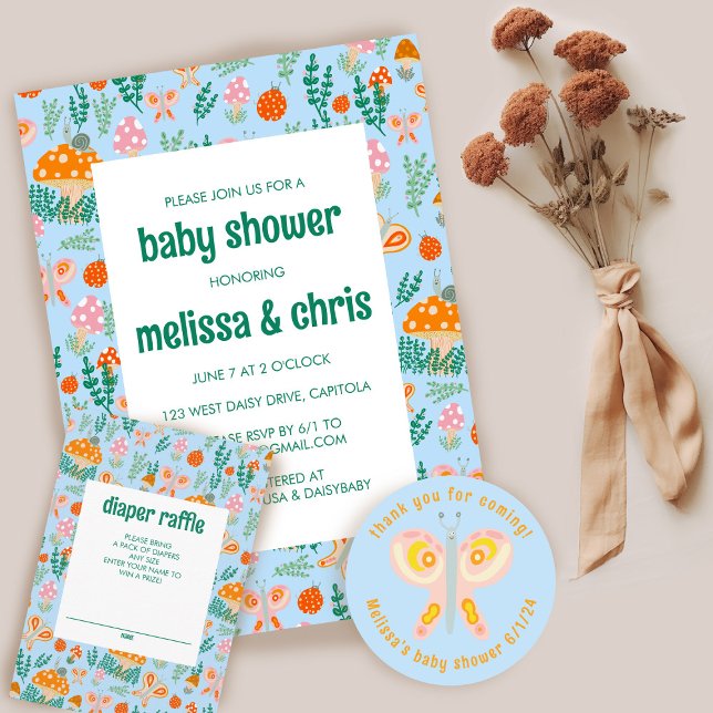 Invitación Snack Mushroom Cute Adorable PERSONALIZADO BABY SH (Snail Mushroom Cute Adorable CUSTOM BABY SHOWER Invitation
)