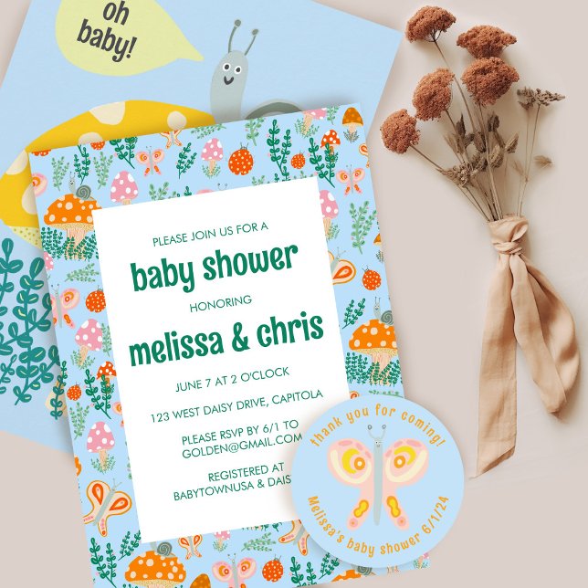 Invitación Snack Mushroom Cute Adorable PERSONALIZADO BABY SH (Snail Mushroom Cute Adorable CUSTOM BABY SHOWER Invitation
)