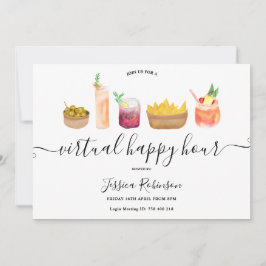 Invitación Snacks cócteles acuarela horas felices virtuales