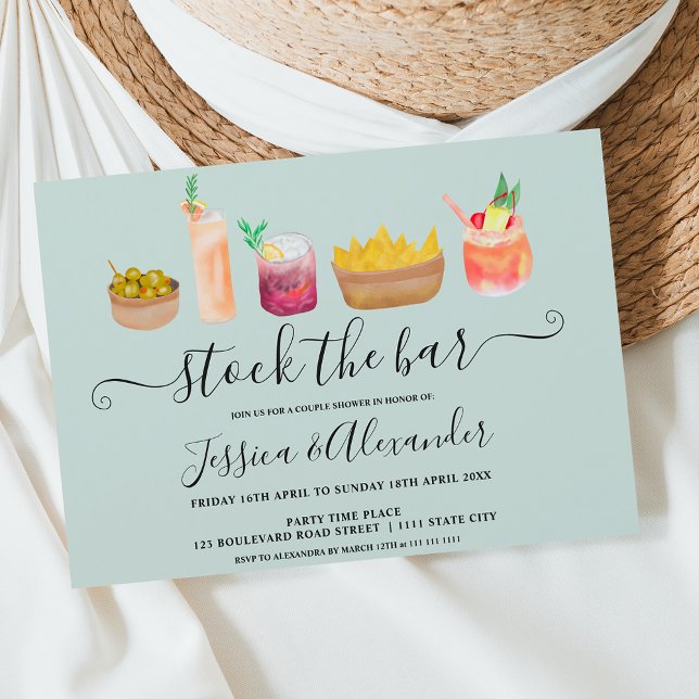 Invitación Snacks cócteles acuarela parejas ducha azul (Subido por el creador)