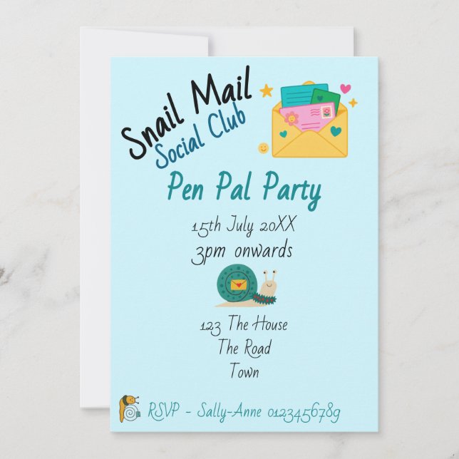 Invitación Snail Mail Social Club Pen Pal Party (Anverso)