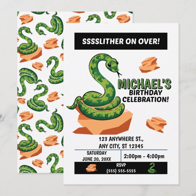 Invitación Snake Birthday Party Invitation (Anverso / Reverso)