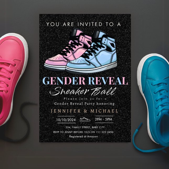 Invitación Sneaker Ball Gender Revelan Blue o Pink (Sneaker Ball Gender Reveal Blue or Pink Invitation)