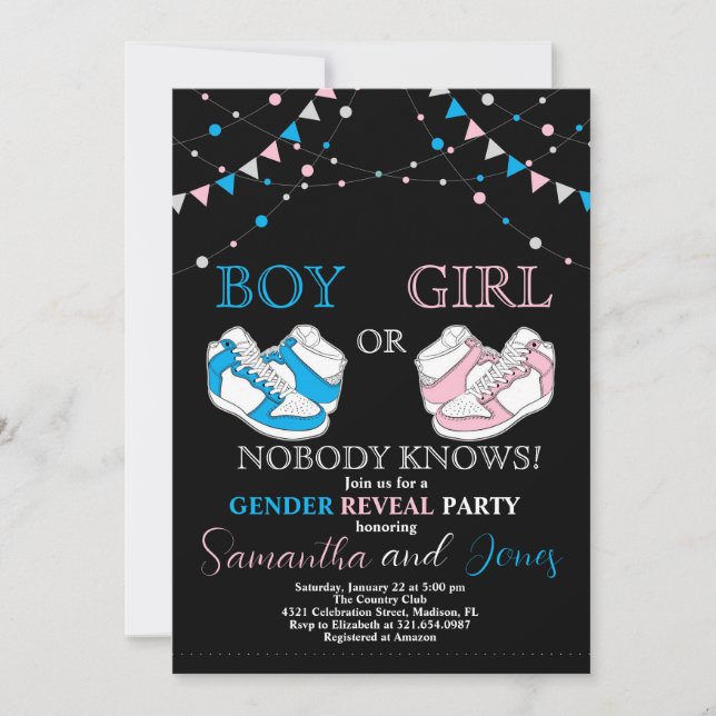 Invitación Sneaker Ball Gender Revelan Blue o Pink Sneaker (Anverso)