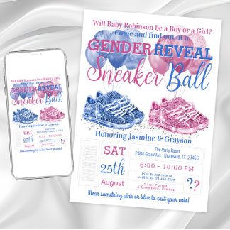 Invitación Sneaker Ball rosa azul género revelar Baby Shower