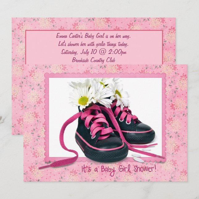 Invitación Sneakers for Baby Girl Shower (Anverso / Reverso)
