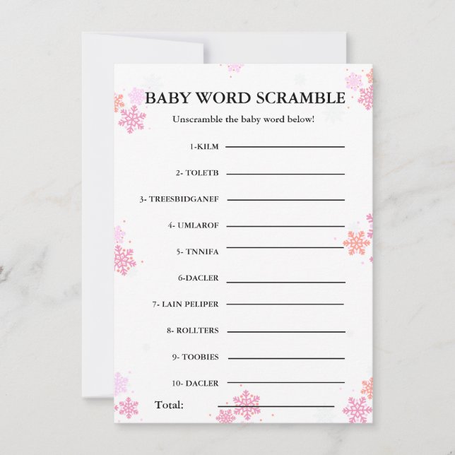 Invitación Snflake Baby word scramble bebé ducha juego Tarjet (Anverso)