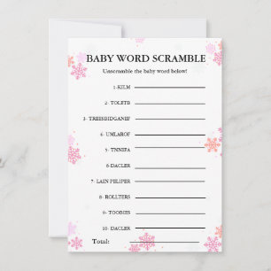 Invitación Snflake Baby word scramble bebé ducha juego Tarjet