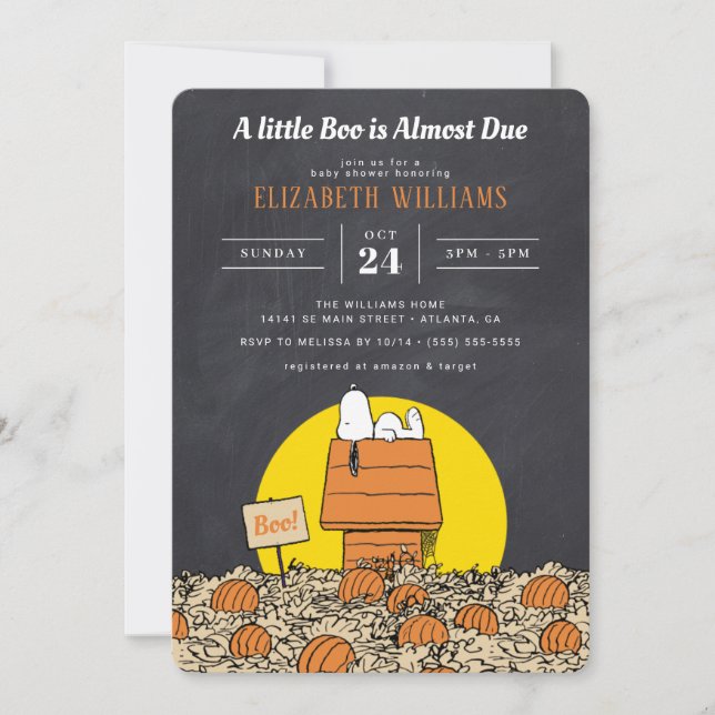 Invitación Snoopy | Pequeño Boo casi debe Baby Shower (Anverso)