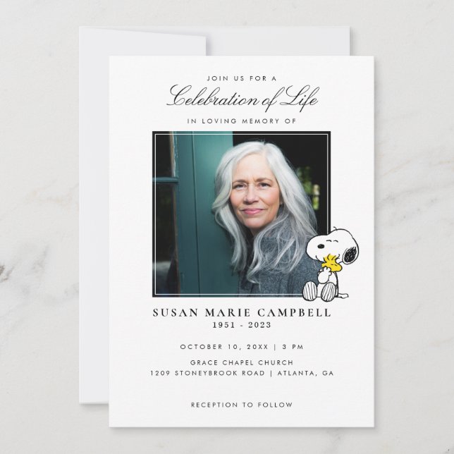 Invitación Snoopy & Woodstock Celebración de la vida con foto (Anverso)