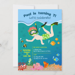 Invitación Snorkeling con fiesta de cumpleaños de peces tropi