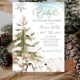 Invitación Snow Boy Winter Arctic Animals Baby Shower