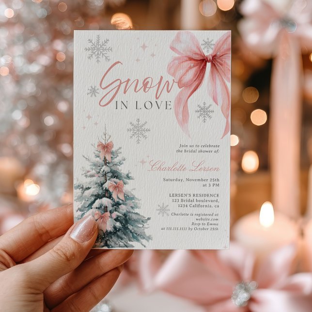 Invitación Snow in love Winter Wonderland Bow Bridal Shower (Snow in love Winter Wonderland Bow Bridal Shower Invitation)