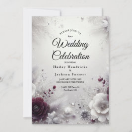 Invitación Snow-Kissed Plum and Ivory Floral Wedding
