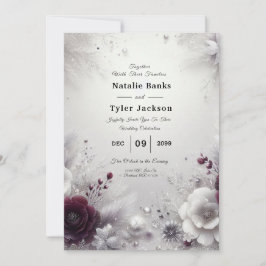 Invitación Snow-Kissed Plum and Ivory Floral Wedding
