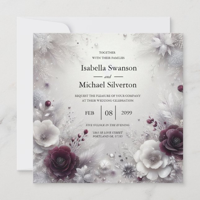 Invitación Snow-Kissed Plum and Ivory Floral Wedding (Anverso)