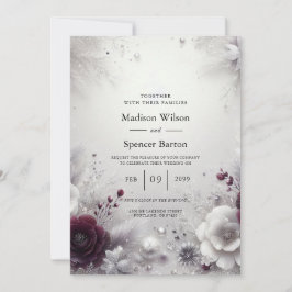 Invitación Snow-Kissed Plum and Ivory Floral Wedding