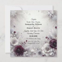 Invitación Snow-Kissed Plum and Ivory Floral Wedding