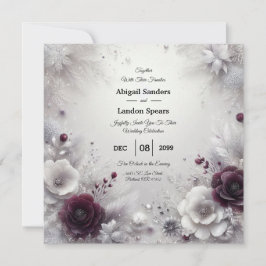 Invitación Snow-Kissed Plum and Ivory Floral Wedding