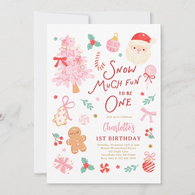 Invitación Snow Much Fun To Be One Christmas 1st Birthday (Anverso)