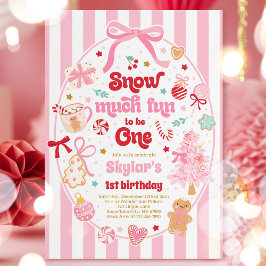 Invitación Snow Much Fun To Be One Christmas Bow Birthday