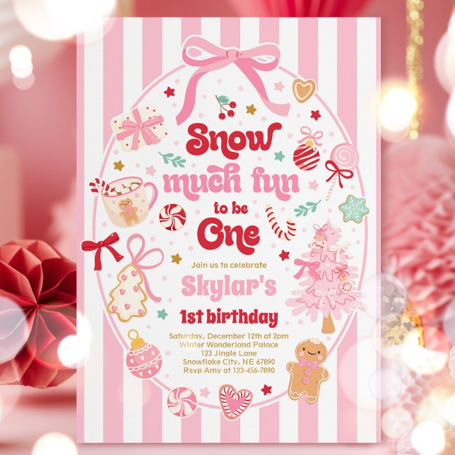 Invitación Snow Much Fun To Be One Christmas Bow Birthday (Subido por el creador)