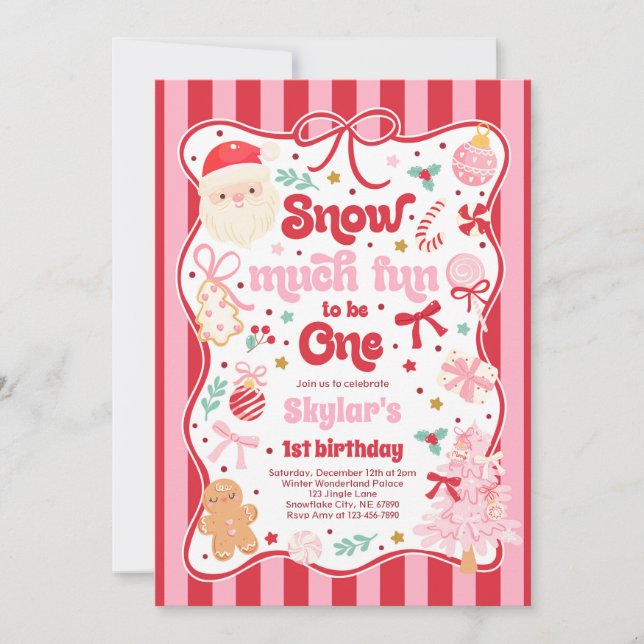 Invitación Snow Much Fun To Be One Christmas Bow Birthday (Anverso)