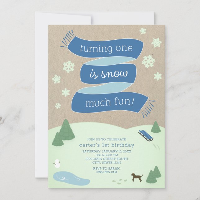 Invitación Snow Much Fun Winter Scene 1st Birthday Invitation (Anverso)