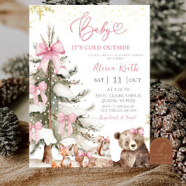 Invitación Snow Pink Winter Woodland Baby Shower Invitation