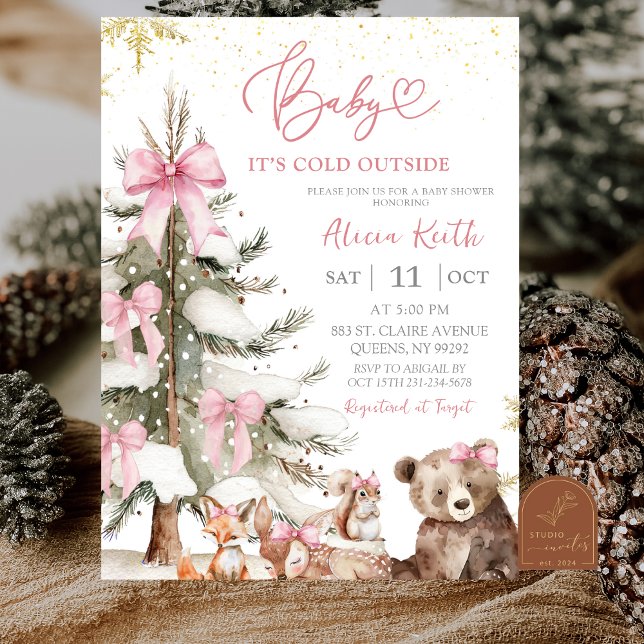 Invitación Snow Pink Winter Woodland Baby Shower Invitation (Subido por el creador)