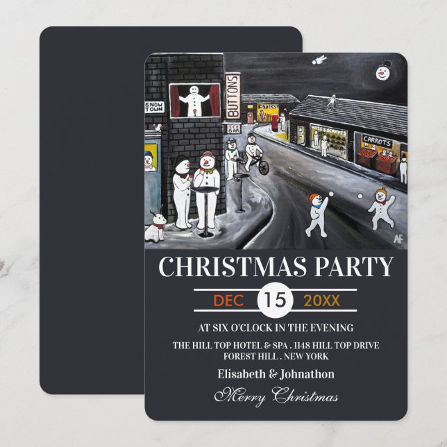 Invitación Snow Town Christmas Party (Anverso / Reverso)