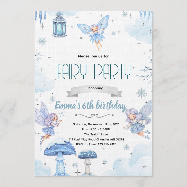 Invitación Snow winter fairy party invitation (Anverso)
