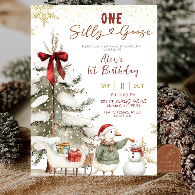 Invitación Snow Winter One Silly Goose First Birthday (Subido por el creador)