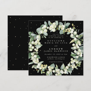 Invitación Snowberry negro cuadrado + Boda de guirnalda eucal