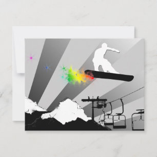 Invitación snowboard : traza de polvo arco iris